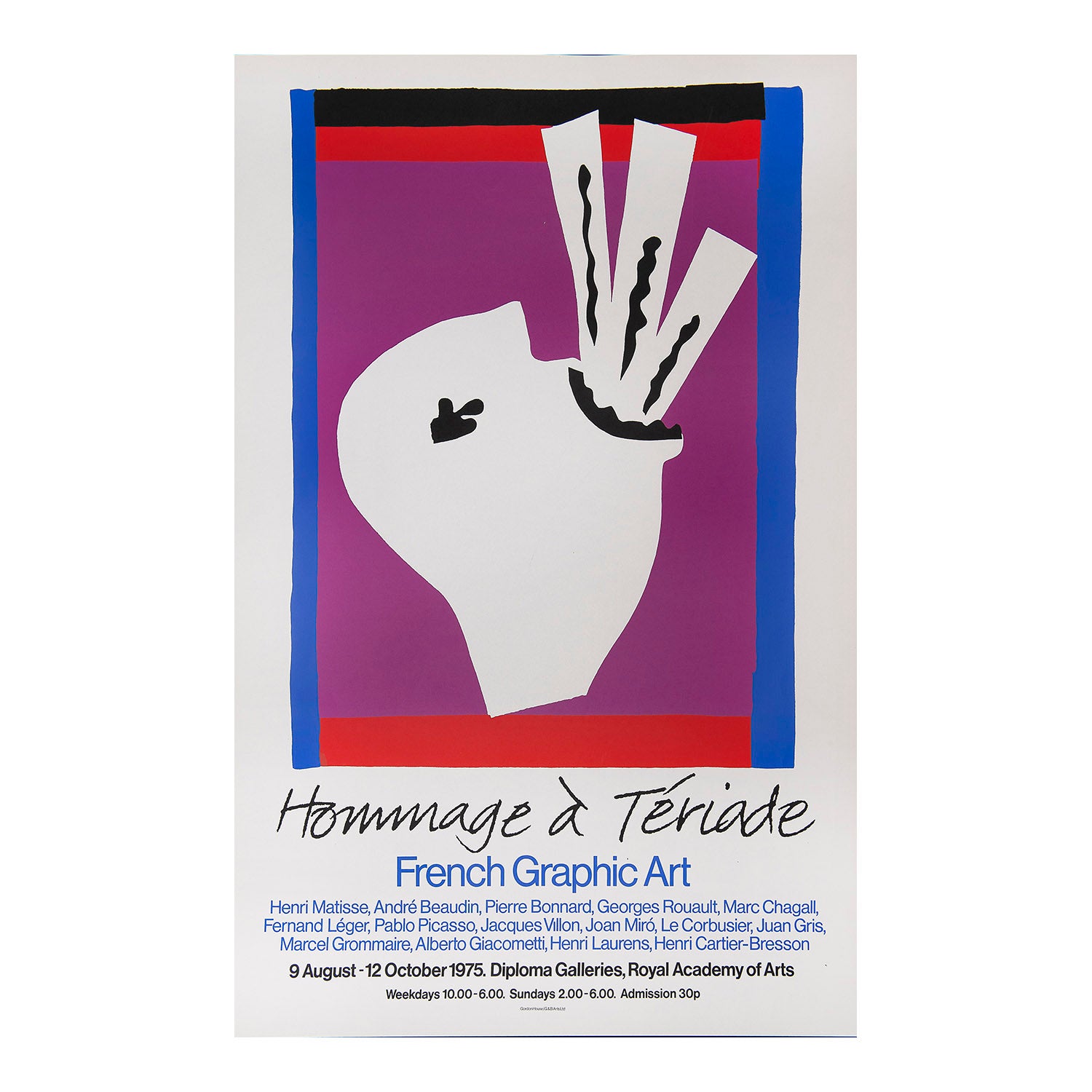 exhibition poster, Hommage a Tériade. French Graphic Art, held at the Royal Academy of Arts, 1975. The design features Sword Swallower by Henri Matisse (1947)