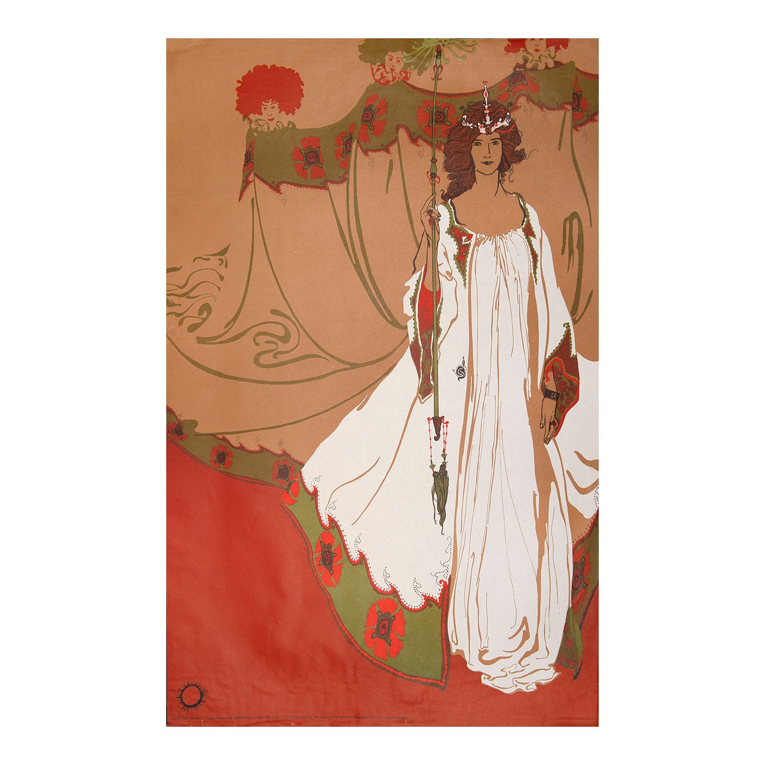 1960s decorative poster, Fairy Queen, published by Splash Posters, 1968. Art Nouveau-inspired poster