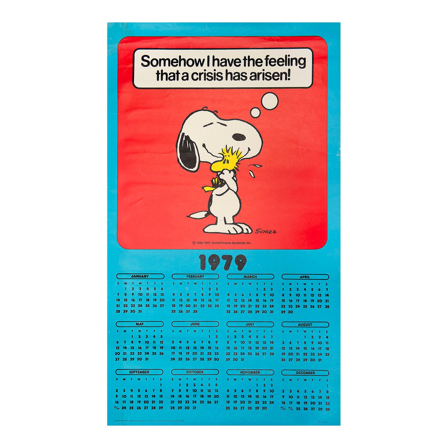  calendar poster featuring the iconic Peanuts comic character Snoopy the Dog by the American cartoonist Charles M. Schulz. 