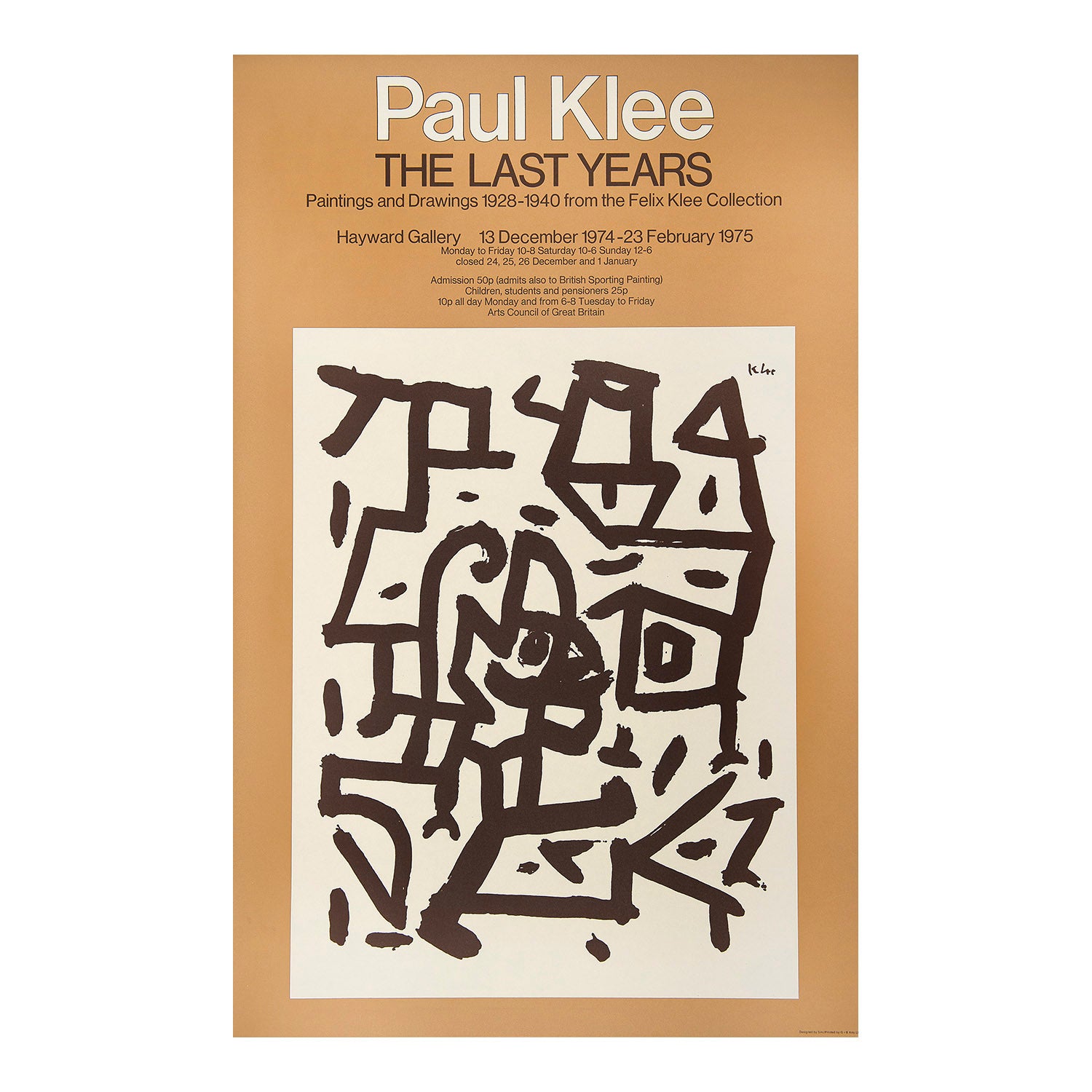 exhibition poster, Paul Klee. The Last Years. Paintings and Drawings 1928-1940 from the Felix Collection, Hayward Gallery, 1974.