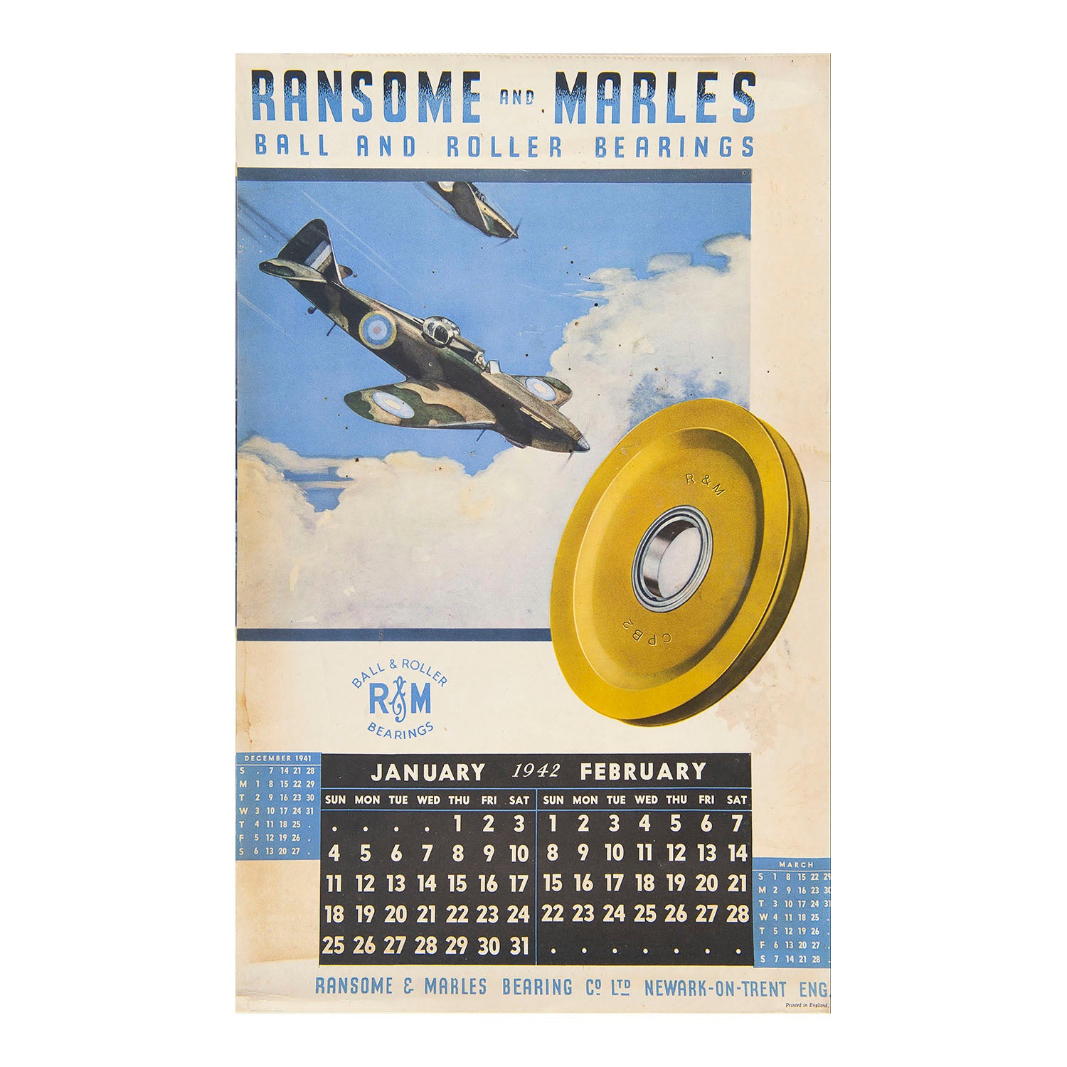 British wartime promotional calendar printed for Ransome & Marles, 1942.