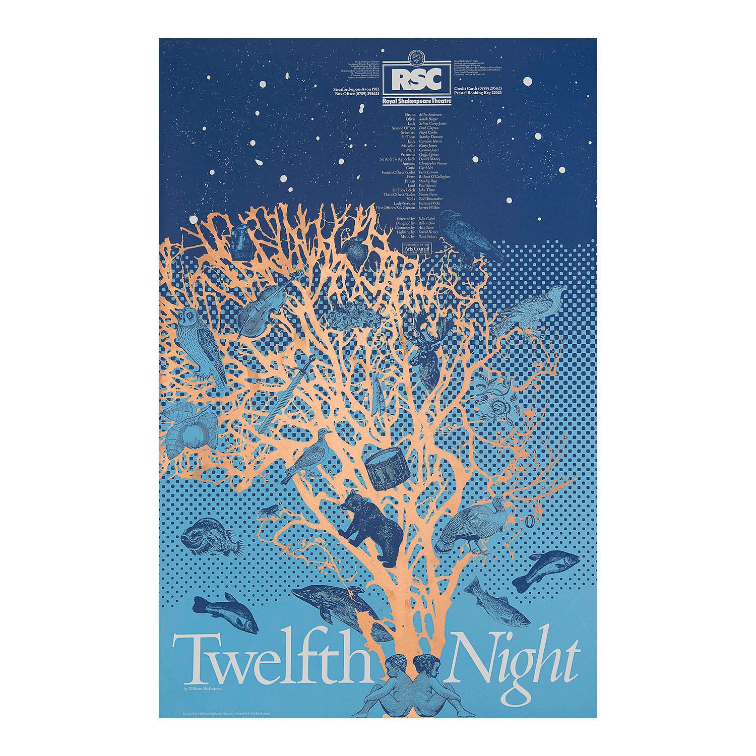 original poster for the 1987 Royal Shakespeare Company (RSC) production of Twelfth Night. Poster designed by The Drawing Room.