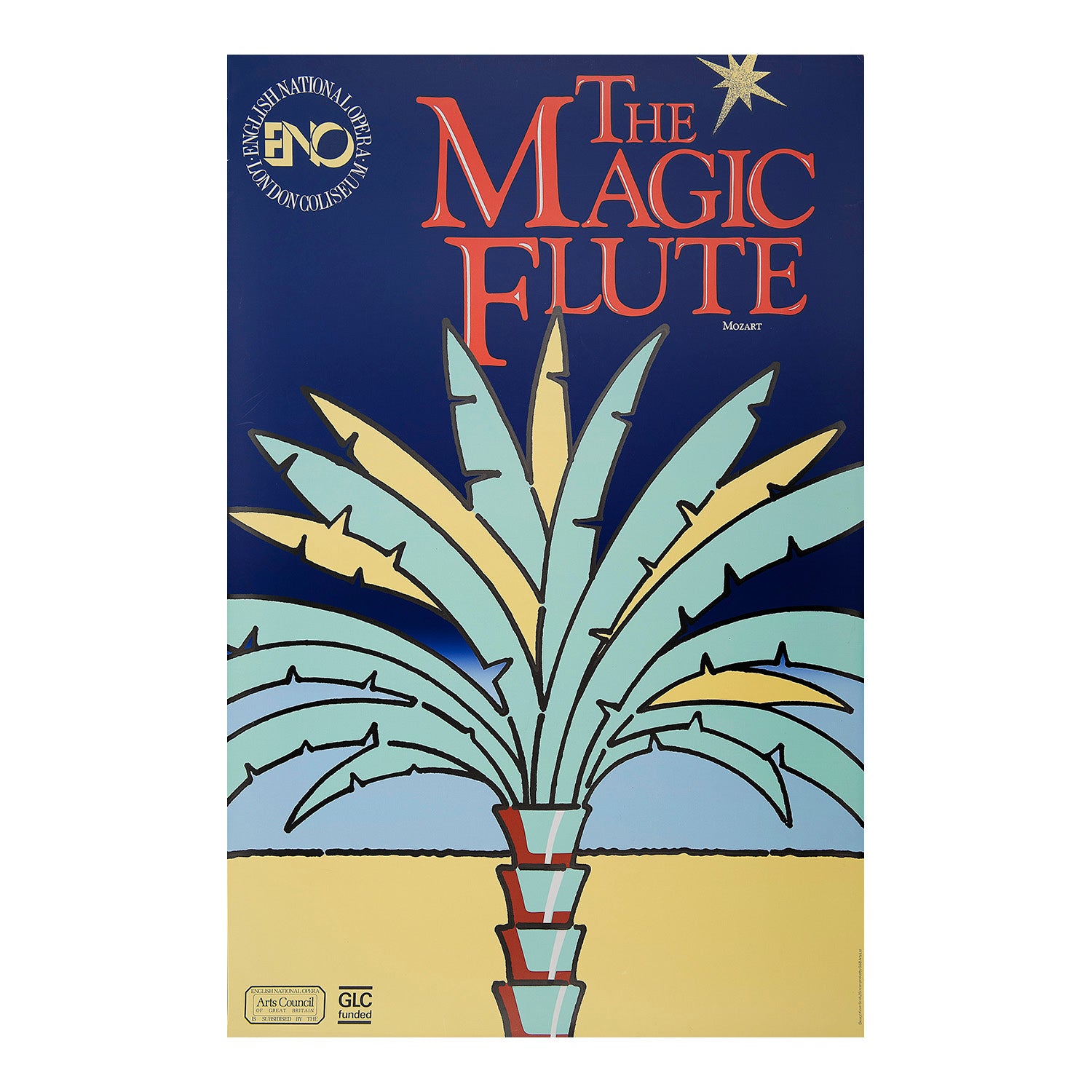 Original English National Opera poster, The Magic Flute, London Coliseum, 1986. Poster designed by Kevin Scally.