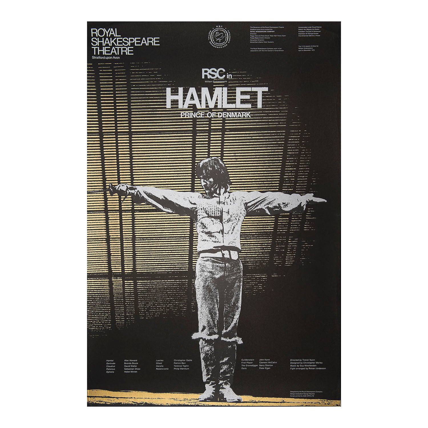 An original poster for the 1970 Royal Shakespeare Company (RSC) production of Hamlet, Stratford-Upon-Avon