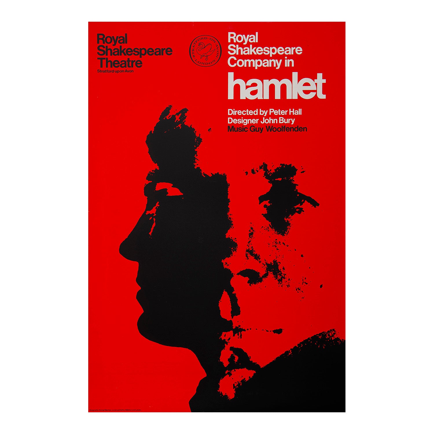 An original poster for the 1966 Royal Shakespeare Company (RSC) production of Hamlet, Stratford-Upon-Avon.