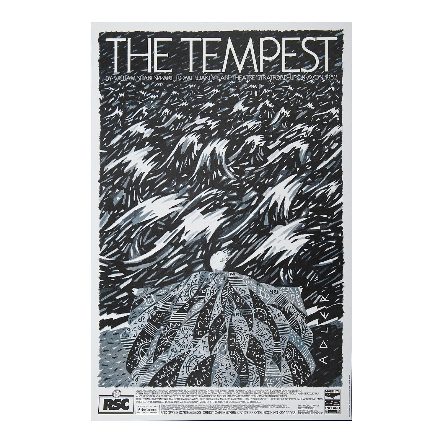 Original theatre poster for an RSC production of The Tempest, Royal Shakespeare Theatre, 1982.