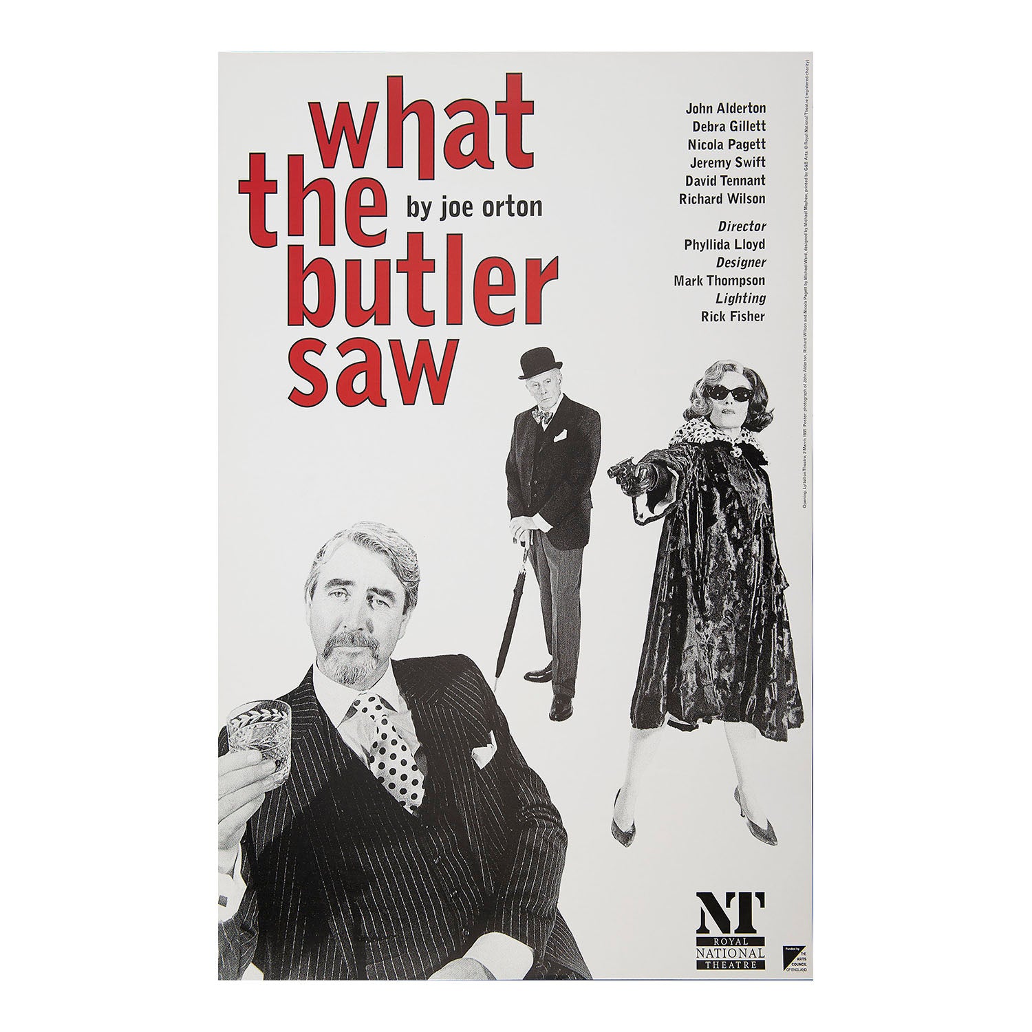 Original theatre poster for a production of What the Butler Saw, by Joe Orton, National Theatre, 1995.