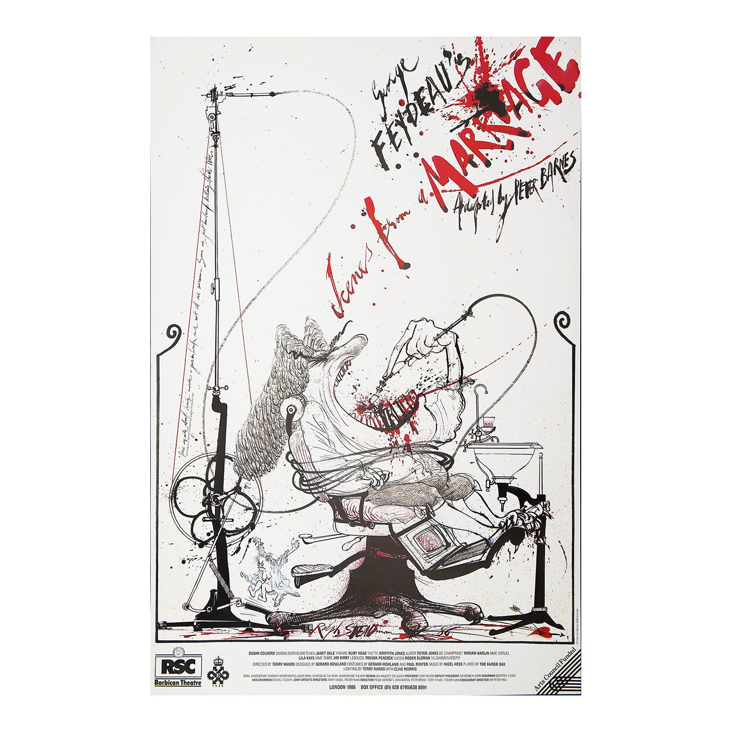 An original theatre poster for the Royal Shakespeare Company’s 1986 production of Scenes from a Marriage, by the noted British illustrator Ralph Steadman