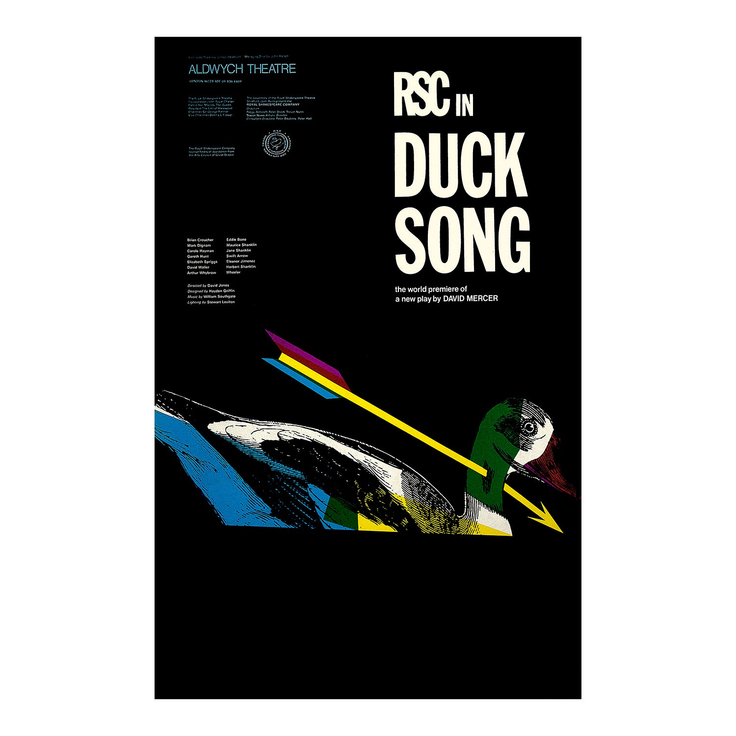 Original theatre poster for a production of Duck Song, performed by the Royal Shakespeare Company, Aldwych Theatre, 1974