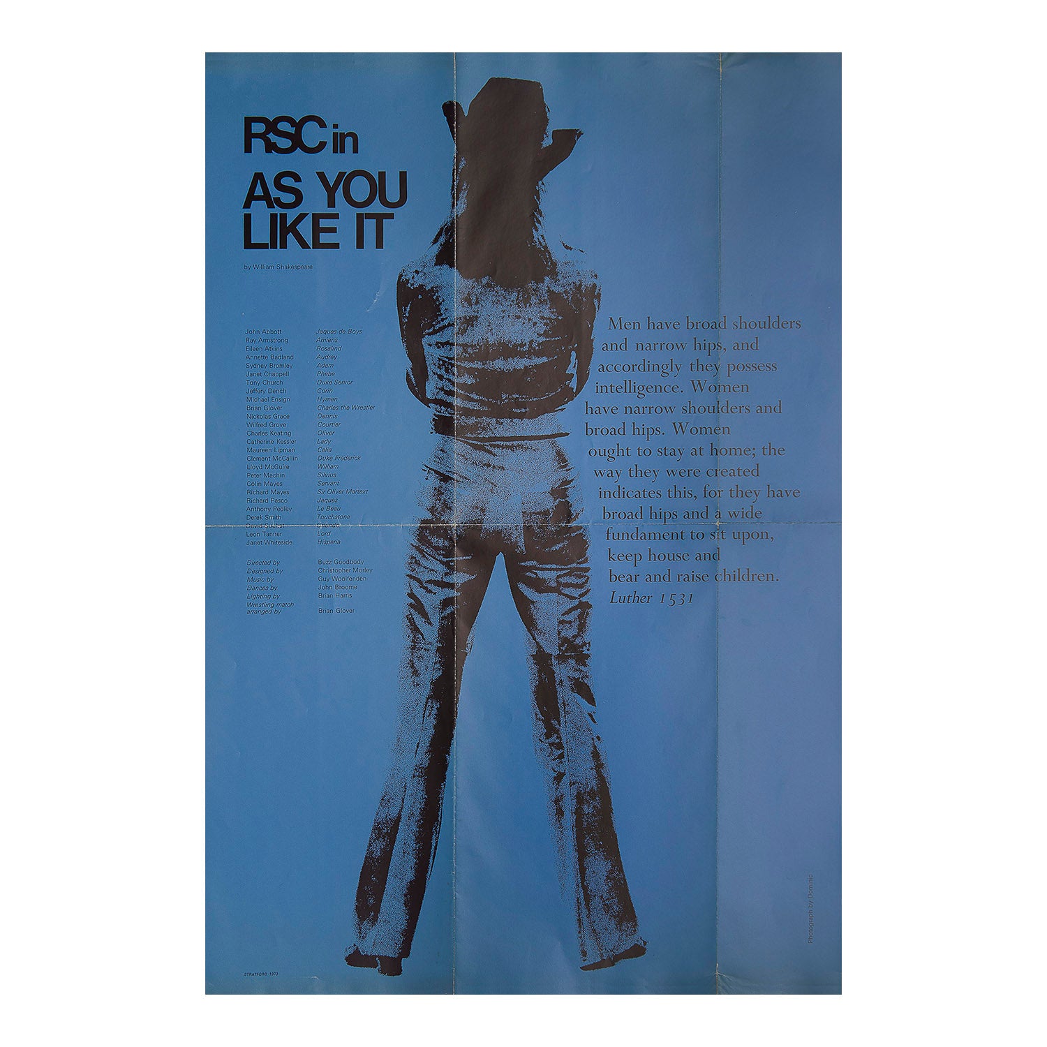 Original theatre programme poster for a production of As You Like It, Royal Shakespeare Company, Stratford-Upon-Avon,1973