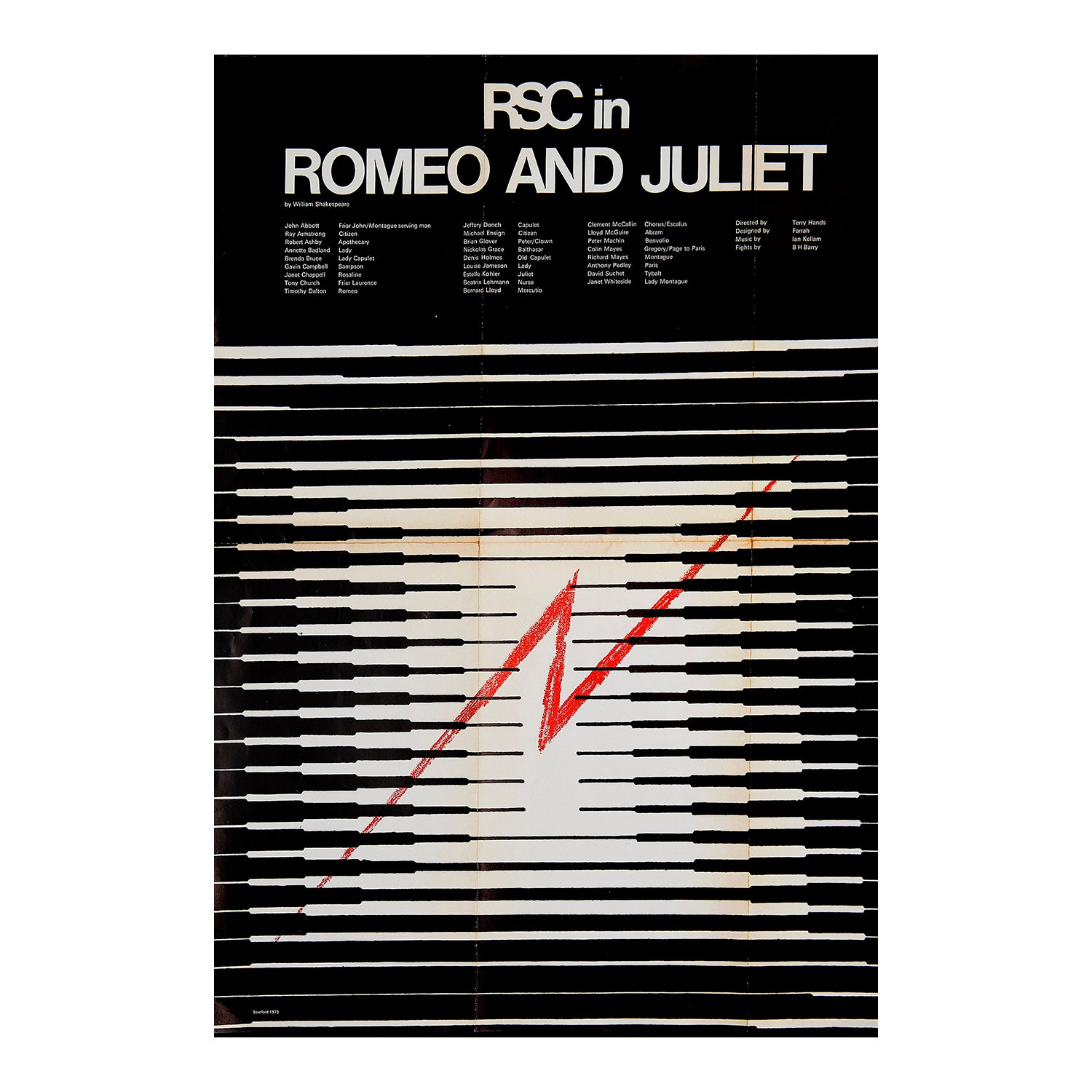 Original theatre programme poster for an RSC production of Romeo and Juliet, Royal Shakespeare Theatre, 1973. 