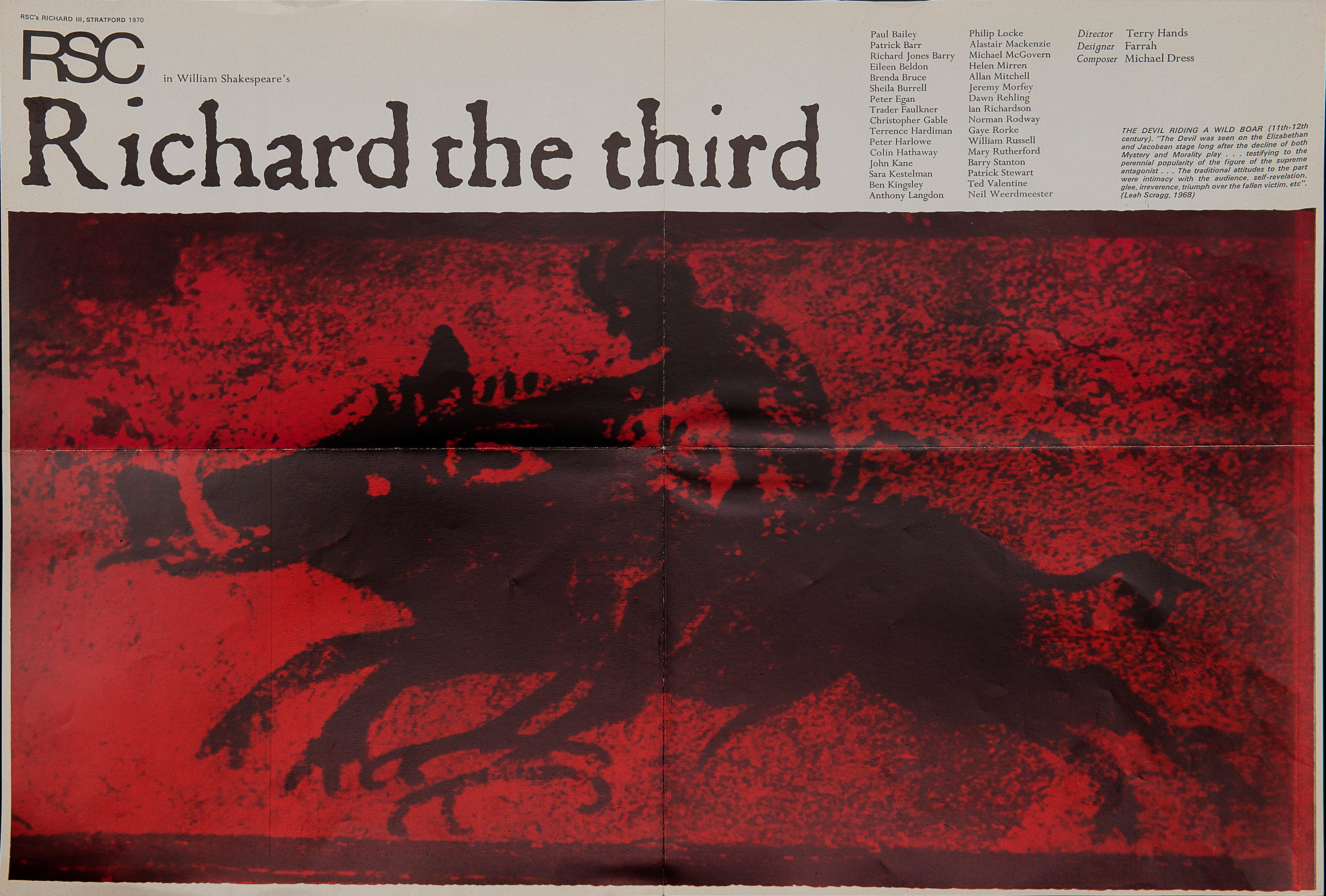 Original theatre programme poster for a production of Richard the third, Royal Shakespeare Company, Stratford-Upon-Avon, 1970