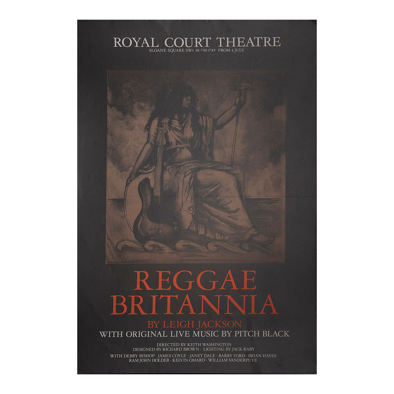 Original poster for a production of Reggae Britannia (by Leigh Jackson), Royal Court Theatre, 1979.