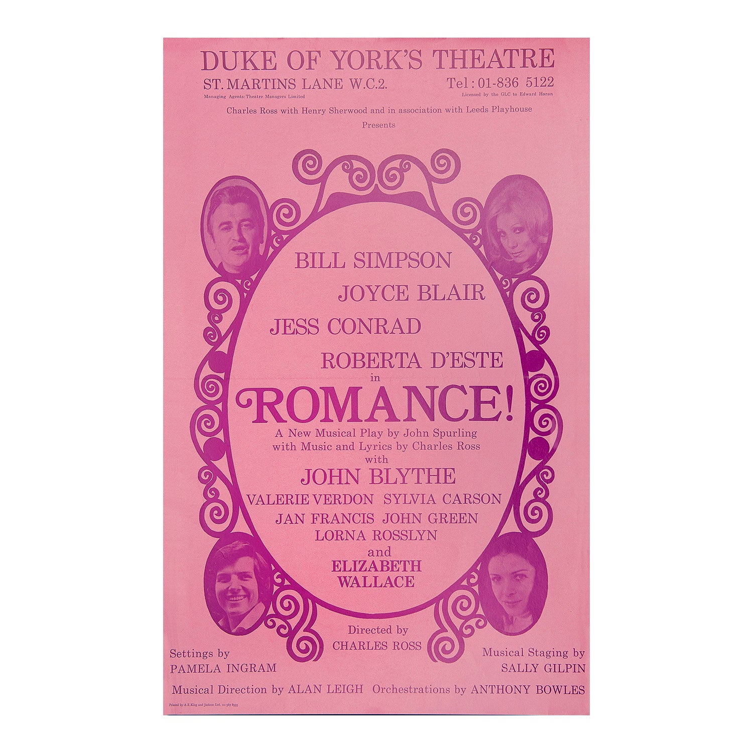 An original theatre poster for a production of Romance! (by Charles Ross and John Spurling) Duke of York’s Theatre, 1971