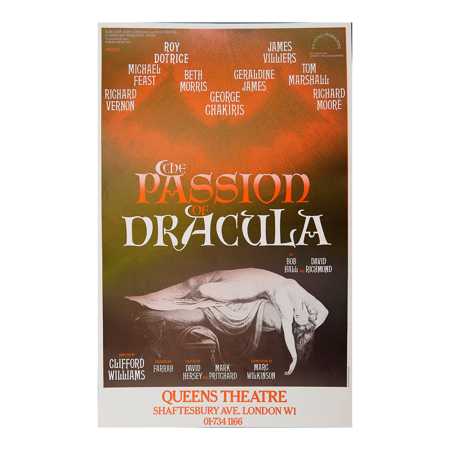 Original theatre poster for a new production of The Passion of Dracula (by Bob Hall and David Richmond), Queens Theatre