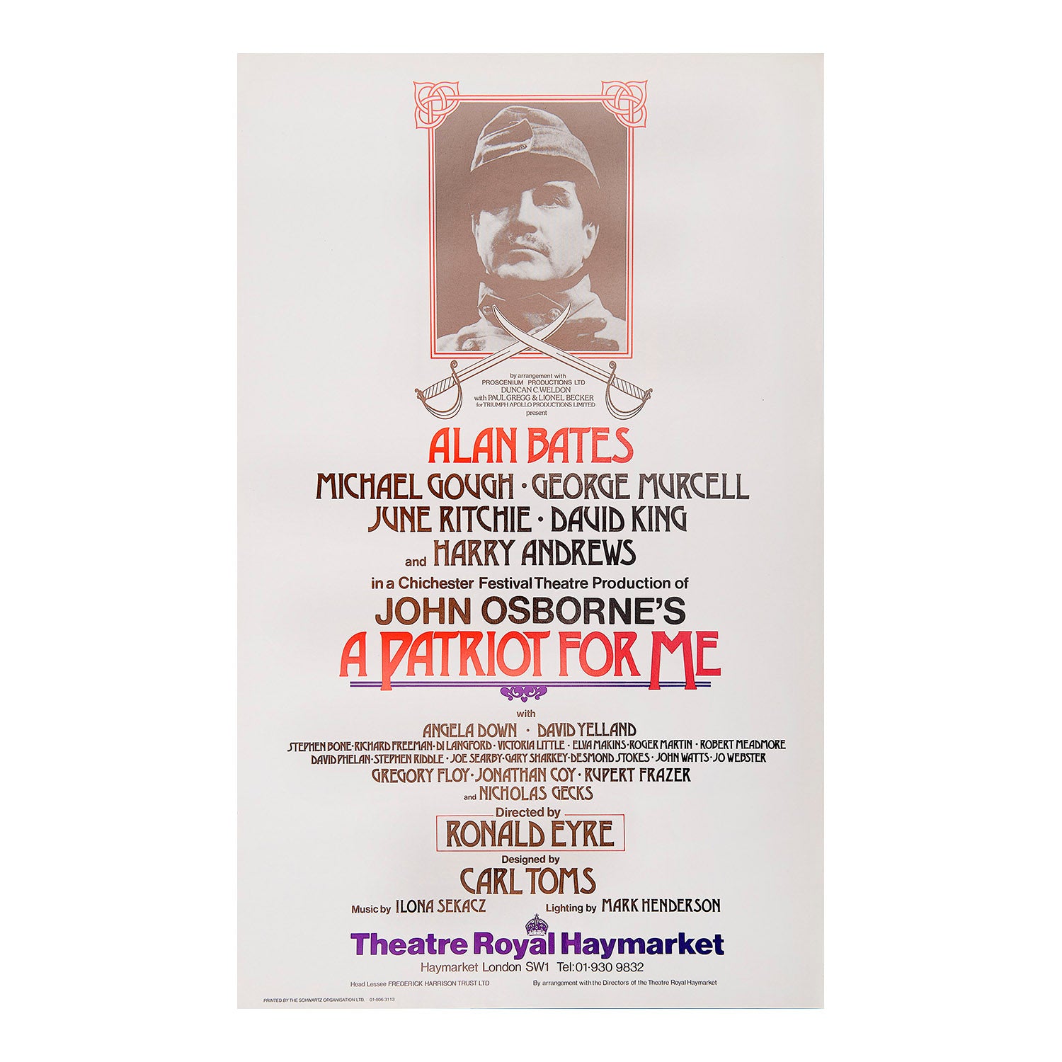 Original theatre poster for a production of A Patriot for Me (by John Osborne), Theatre Royal Haymarket, 1983.