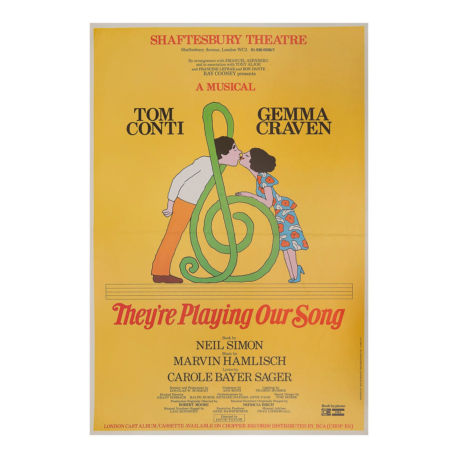 Original theatre poster for the West End opening production of They're Playing Our Song, Shaftesbury Theatre, 1980. 