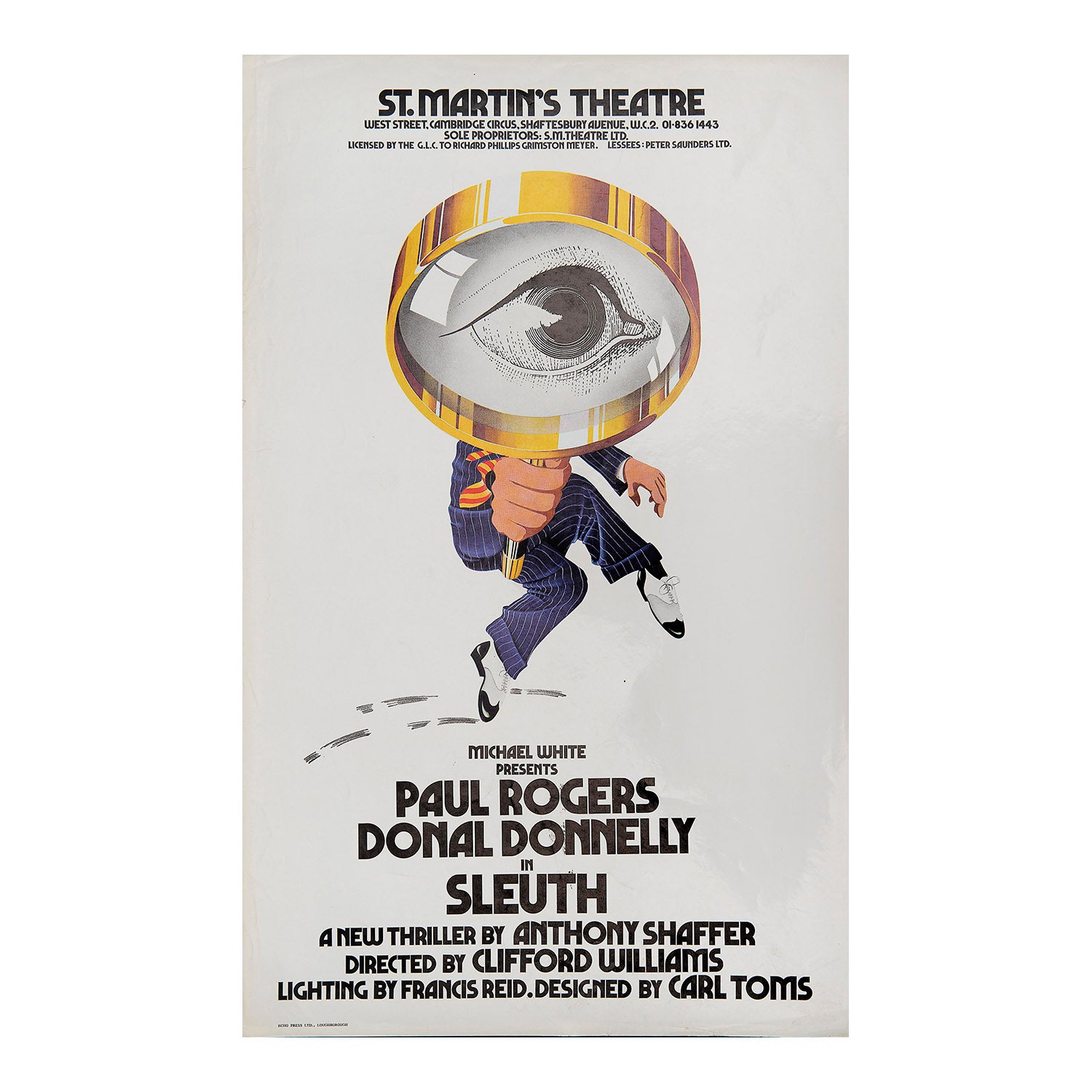 Original theatre poster for a production of Sleuth (by Anthony Shaffer), St Martin’s Theatre, 1970