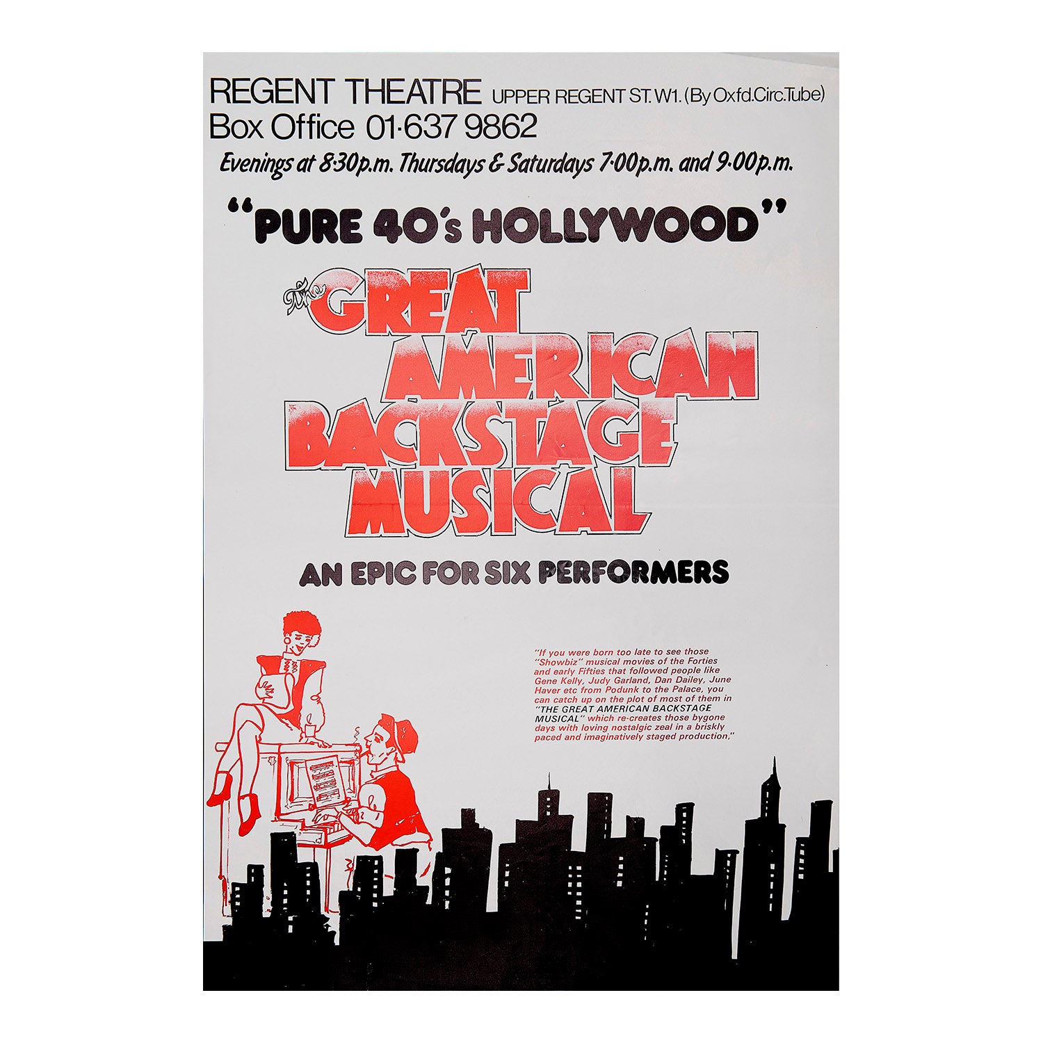 Original theatre poster for a production of The Great American Backstage Musical, Regent Theatre, 1976