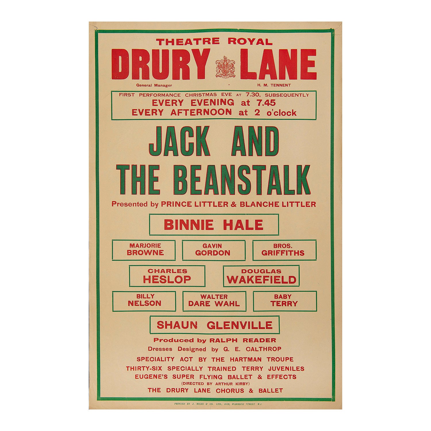 Original theatre poster for a production of Jack & The Beanstalk, Theatre Royal, Drury Lane, 1935