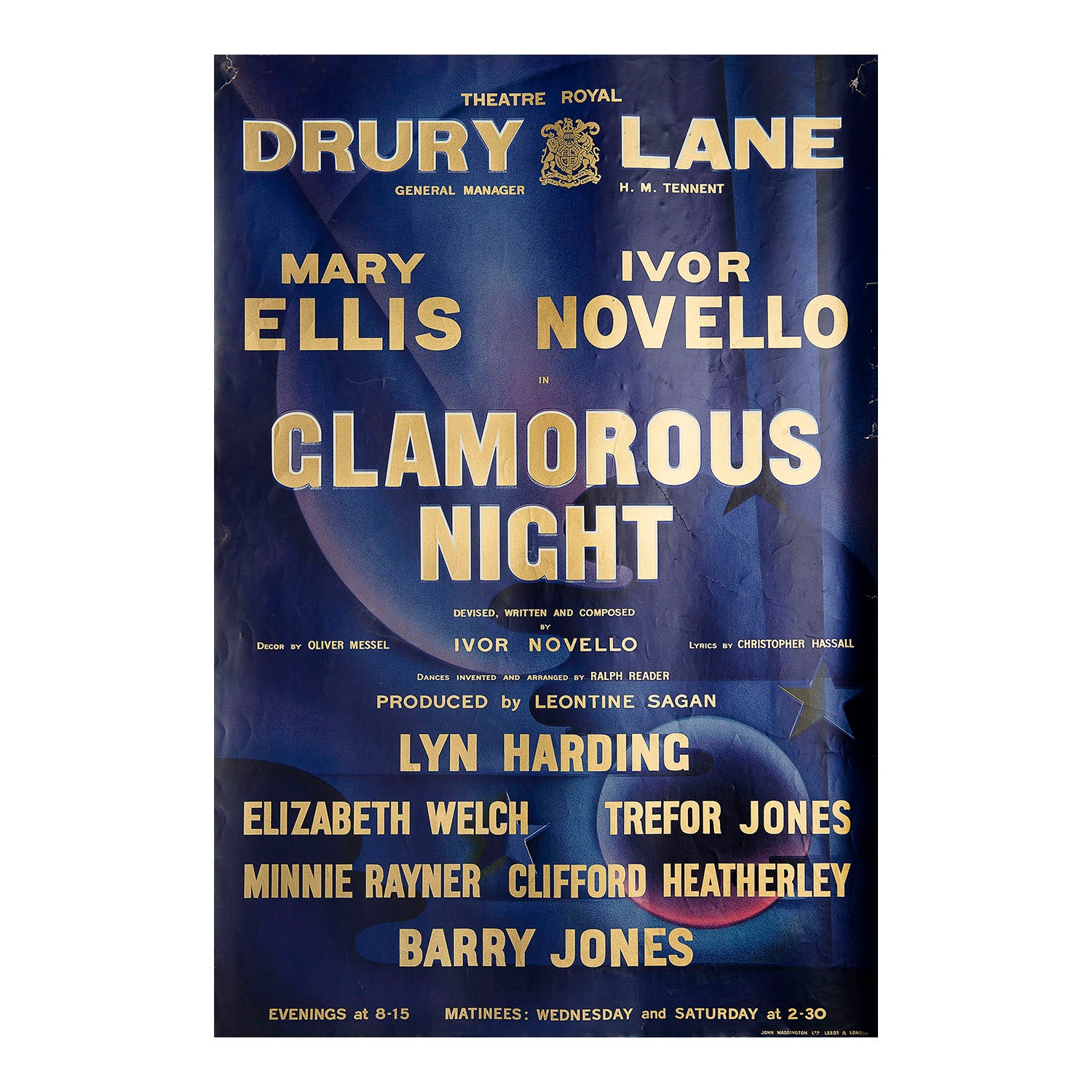 Rare original theatre poster for a production of Glamorous Night at the Theatre Royal, 1935.