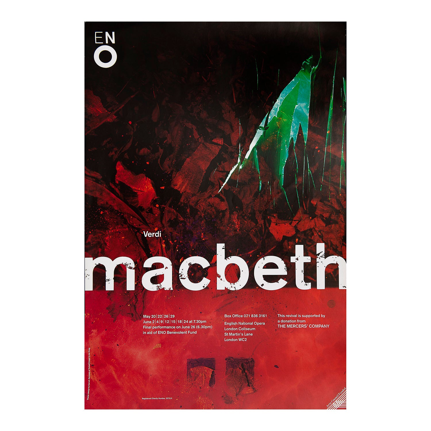 Original English National Opera poster, Macbeth, London Coliseum, 1993. Poster designed by Carroll, Dempsey and Thirkell.