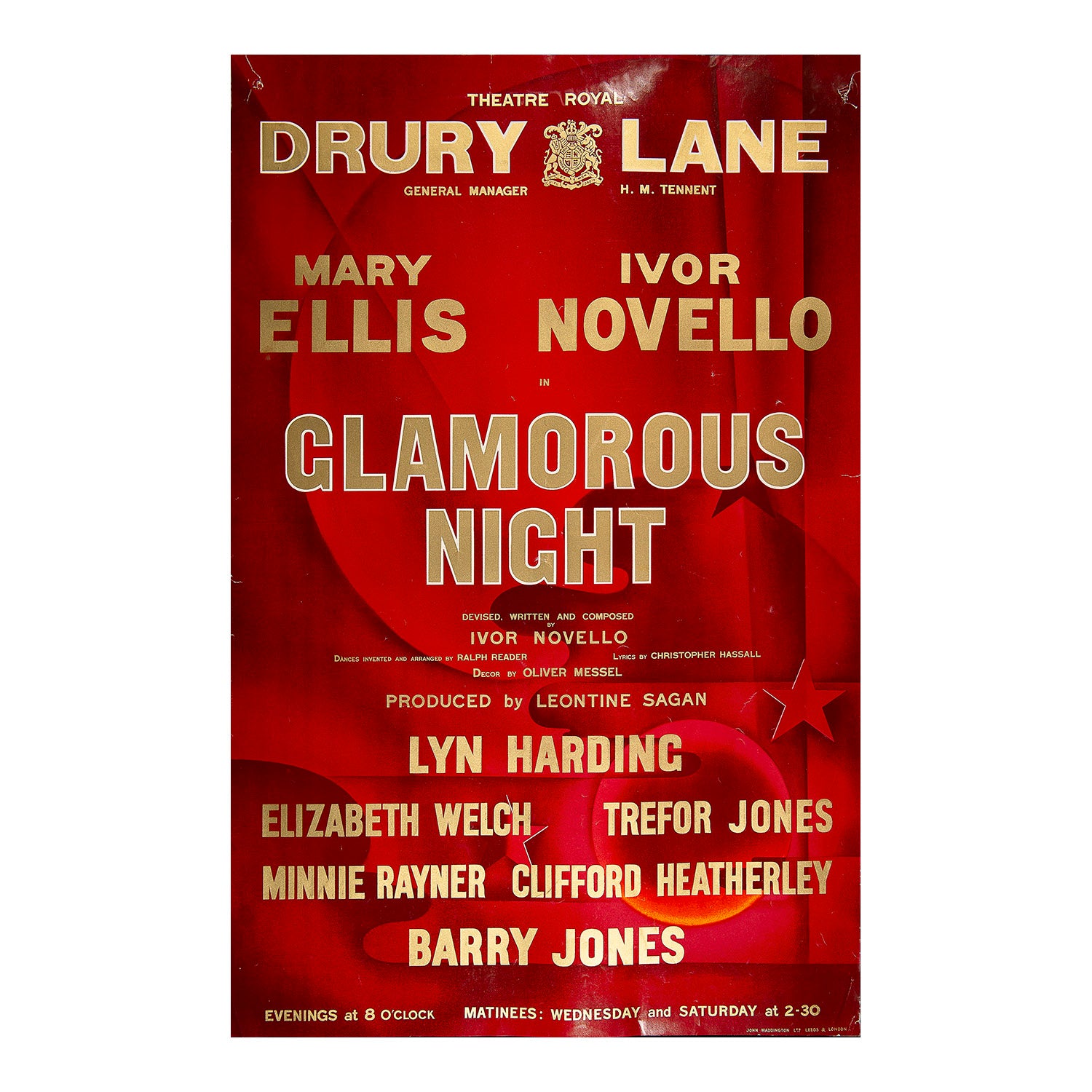 Rare original theatre poster for a production of Glamorous Night at the Theatre Royal, 1935.