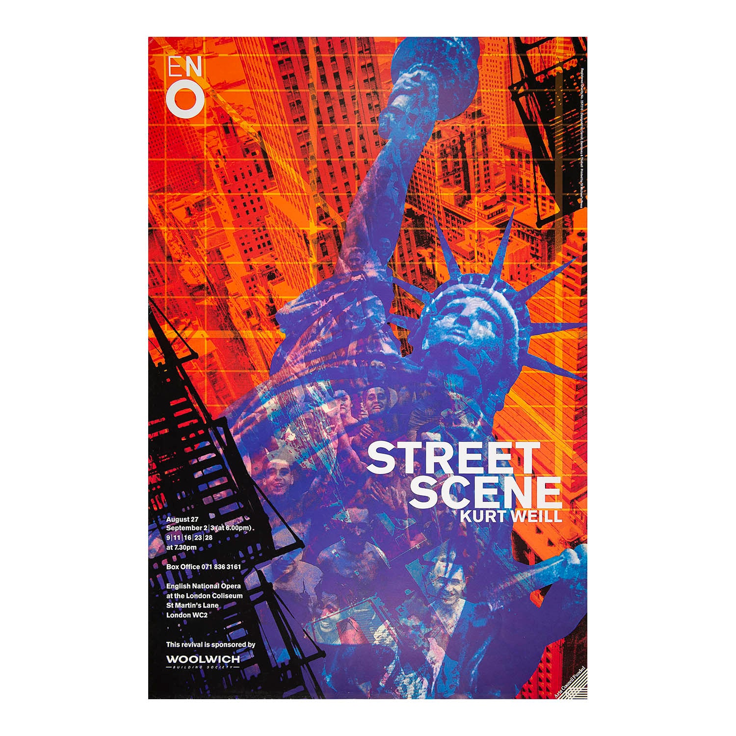 Original English National Opera poster, Street Scene (by Kurt Weil), London Coliseum, 1989. 