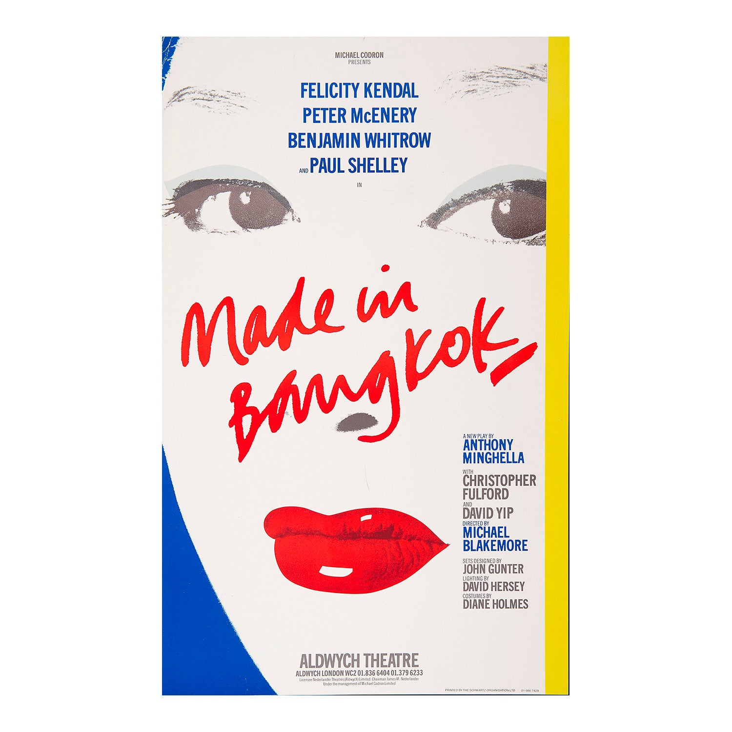 Original theatre poster for a production of Made in Bangkok, Aldwych Theatre, 1986