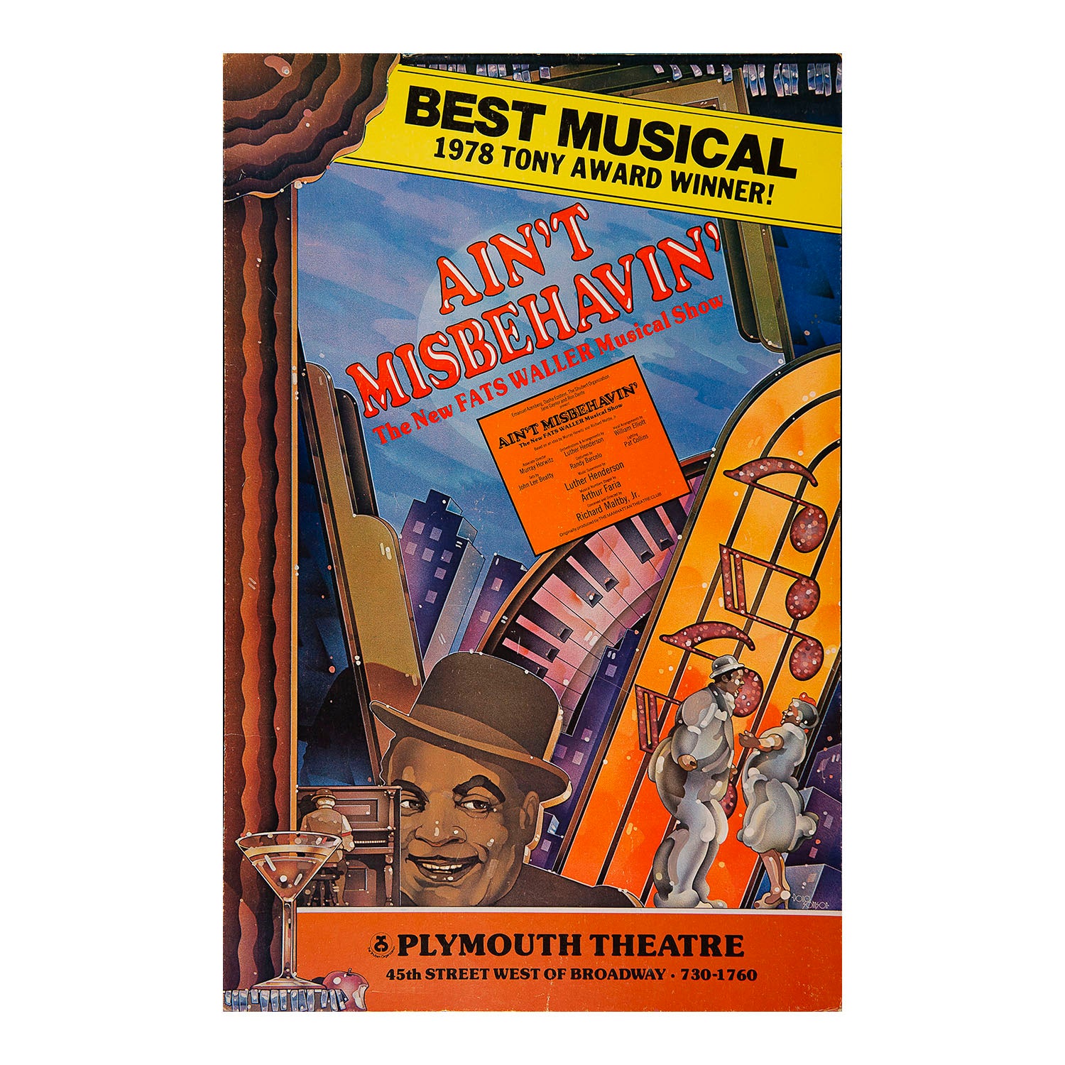 An original Broadway theatre poster for Ain’t Misbehavin’, Plymouth Theatre, New York, 1978