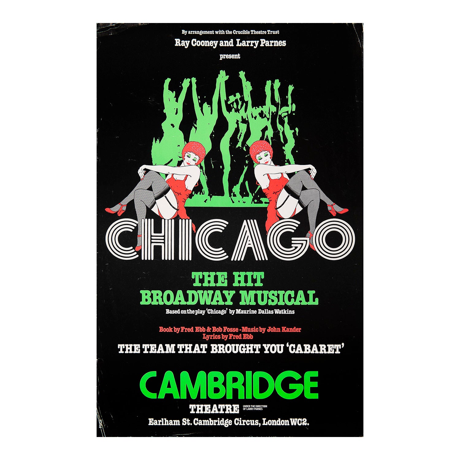 Original theatre poster for a production of Chicago (by Ray Cooney and Larry Parnes), Cambridge Theatre, 1984.