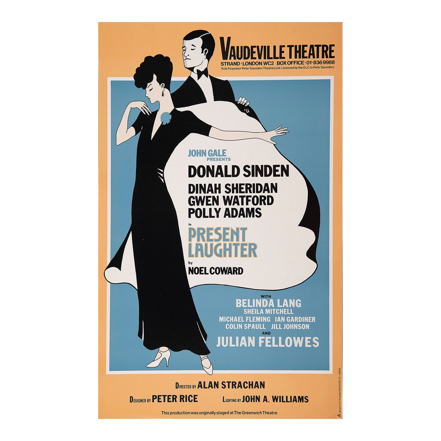 Original theatre poster for a new production of Present Laughter (Noel Coward), Vaudeville Theatre, 1981