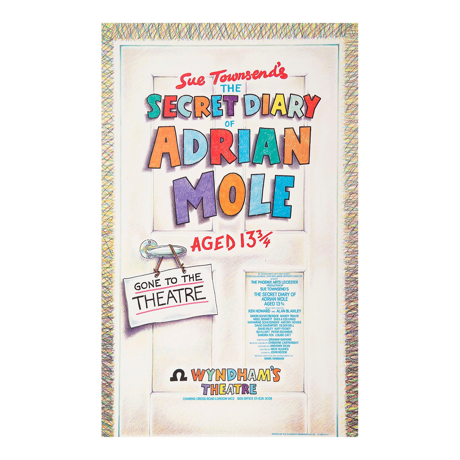 Original theatre poster for the first stage production of The Secret Diary of Adrian Mole Aged 13¾, Wyndham’s Theatre, 1984