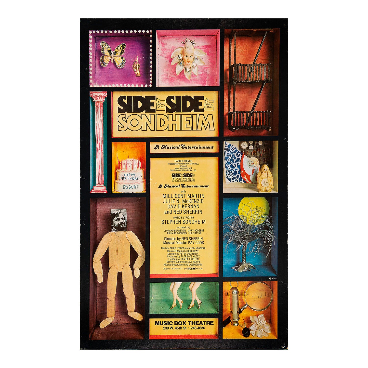 Original theatre poster for a production of Side by Side (by Sondheim), Music Box Theatre, 1977.