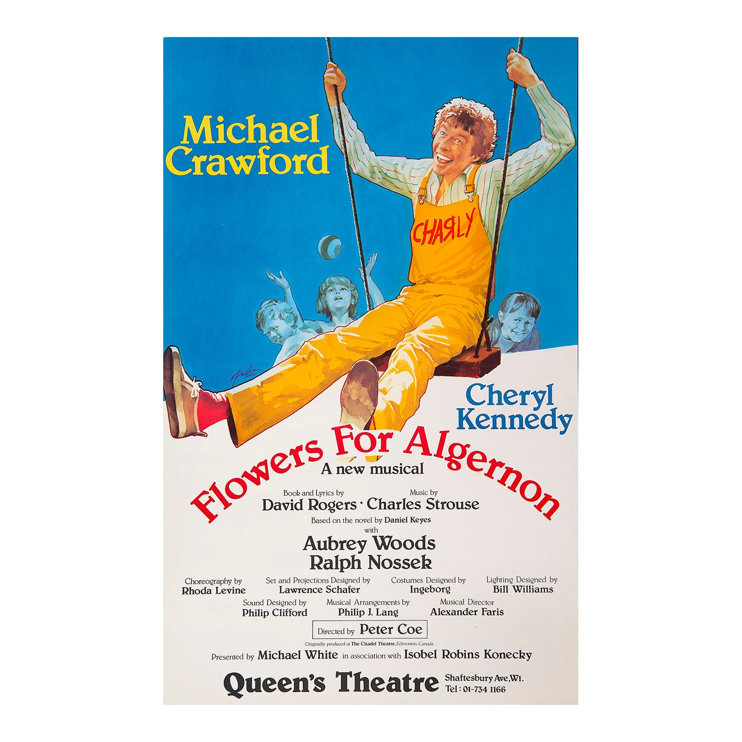 Original theatre poster for a production of Flowers for Algernon (by David Rogers), Queen’s Theatre, 1979.