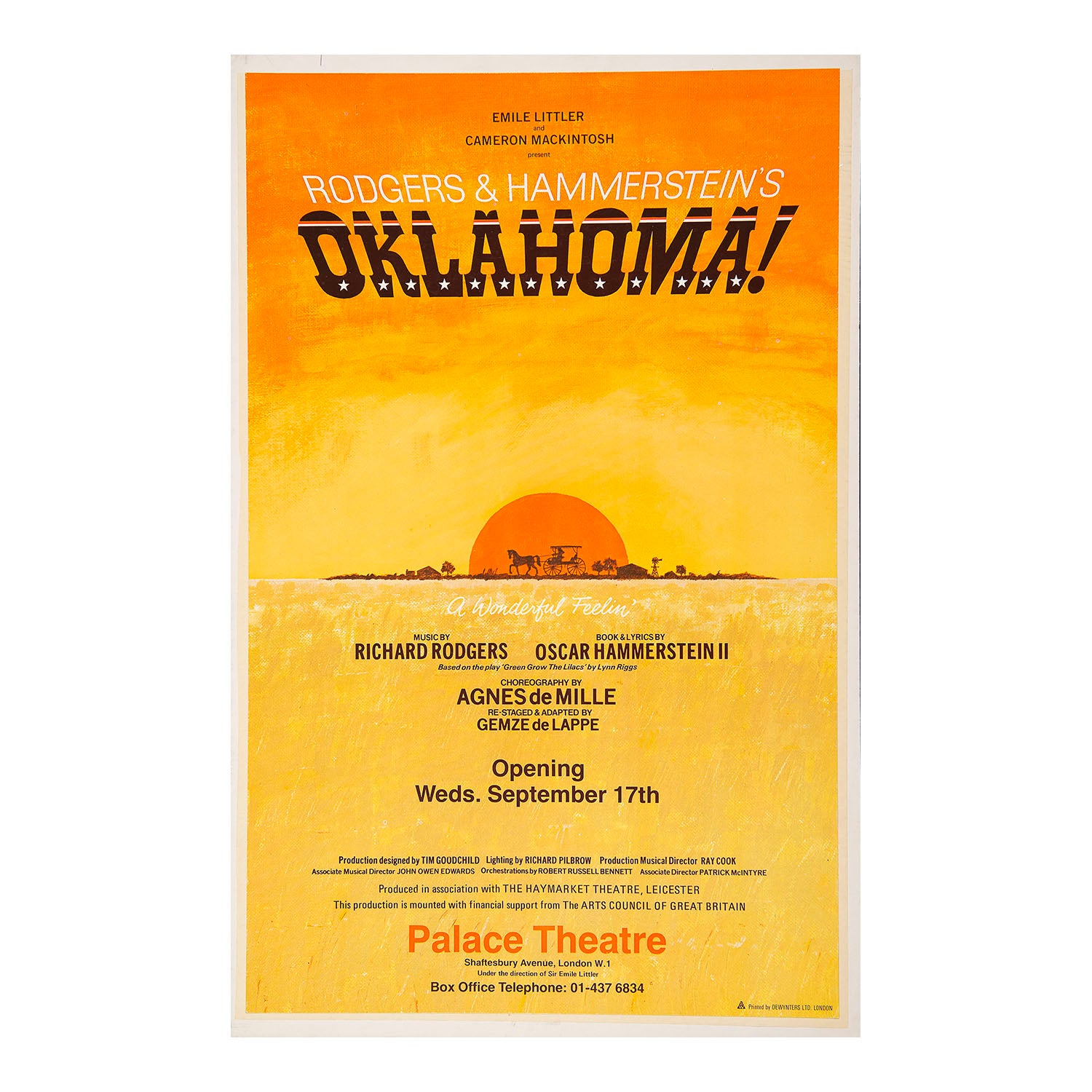 Original pre-opening poster for production of Oklahoma!, Palace Theatre, 1980