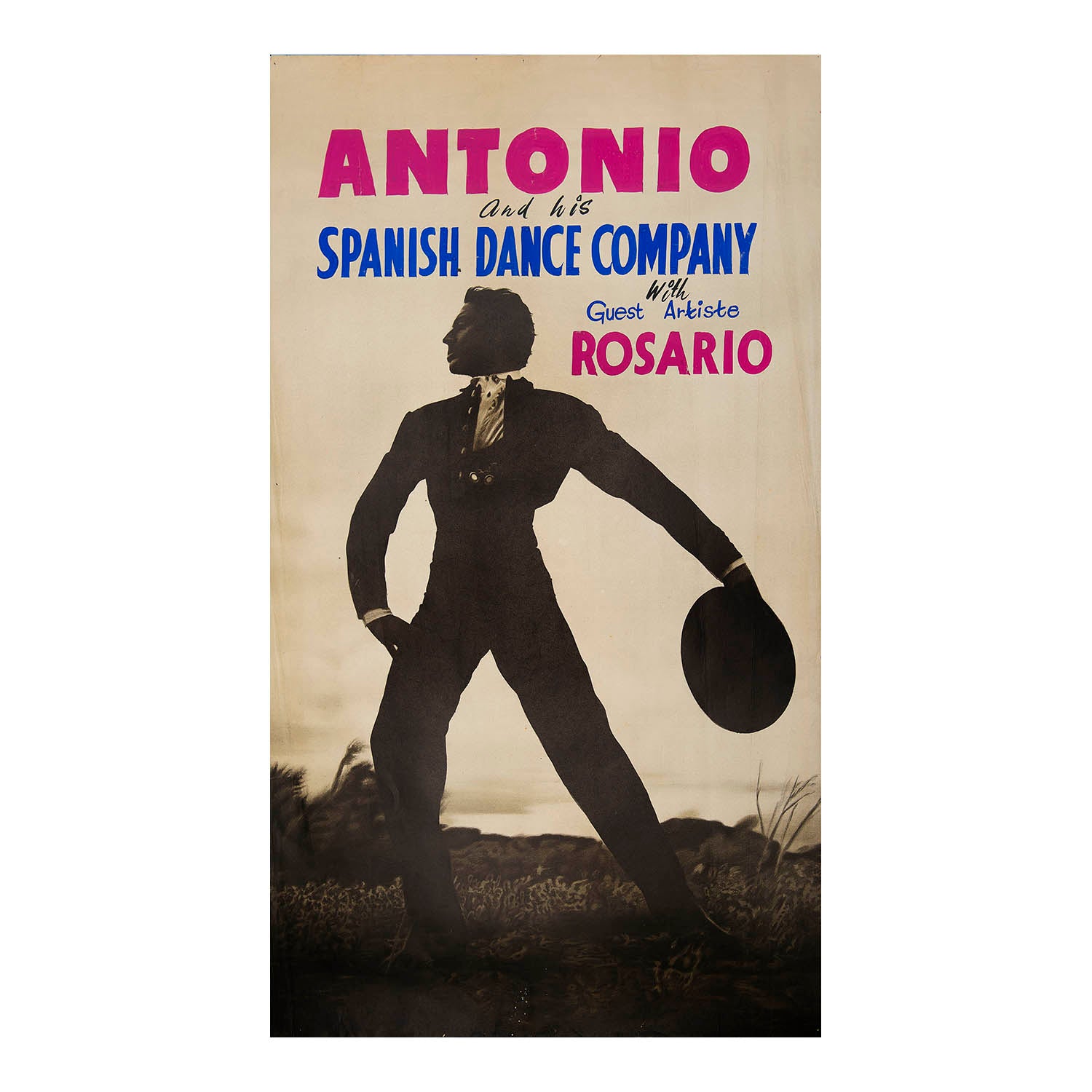 An original promotional poster for a London performance by the Spanish flamenco dancer and choreographer Antonio Ruiz Soler (1921-1996), known professionally as Antonio or Antonio el Bailarín, c. 1950