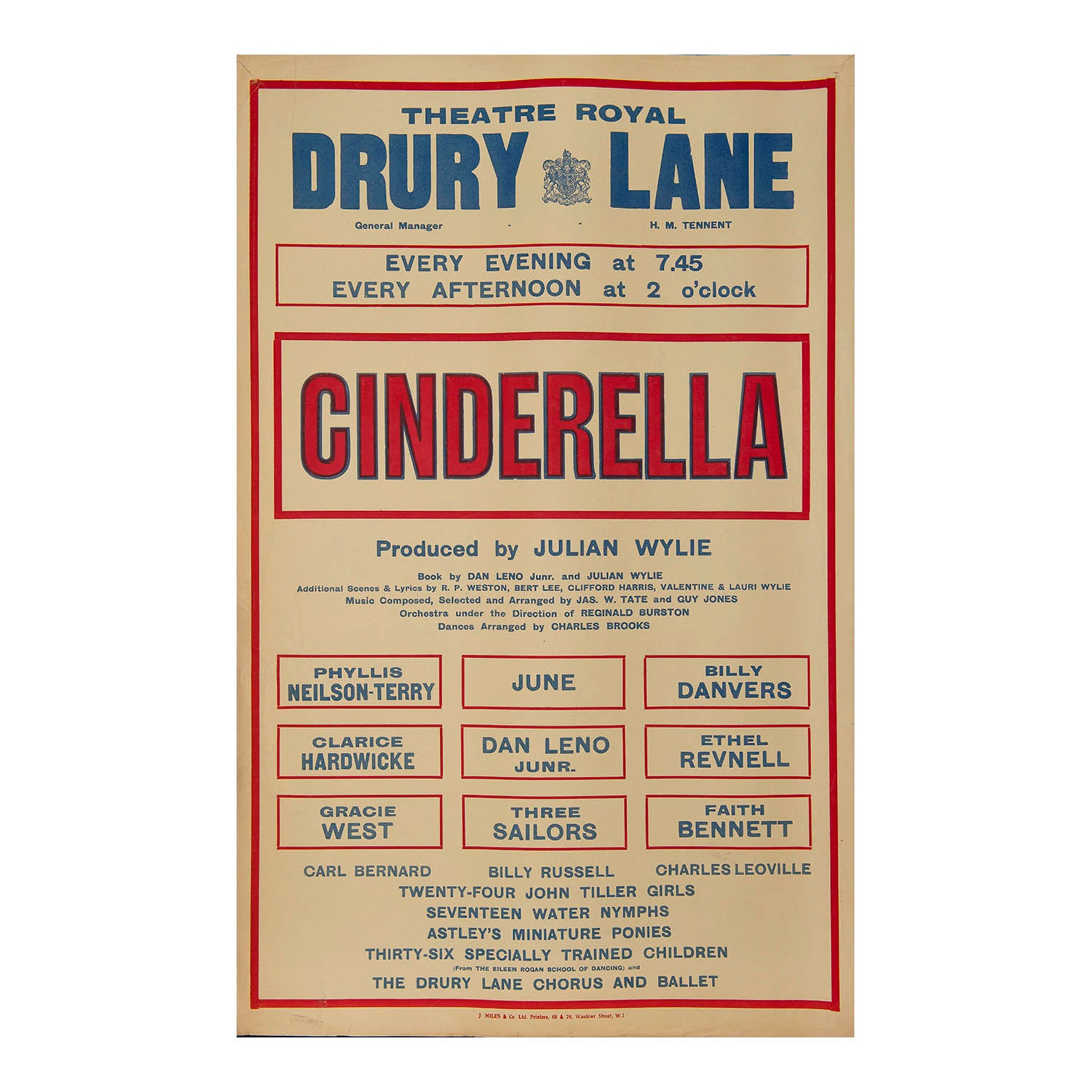 Original theatre poster for a production of Cinderella, Theatre Royal, Drury Lane, c. 1930-32.