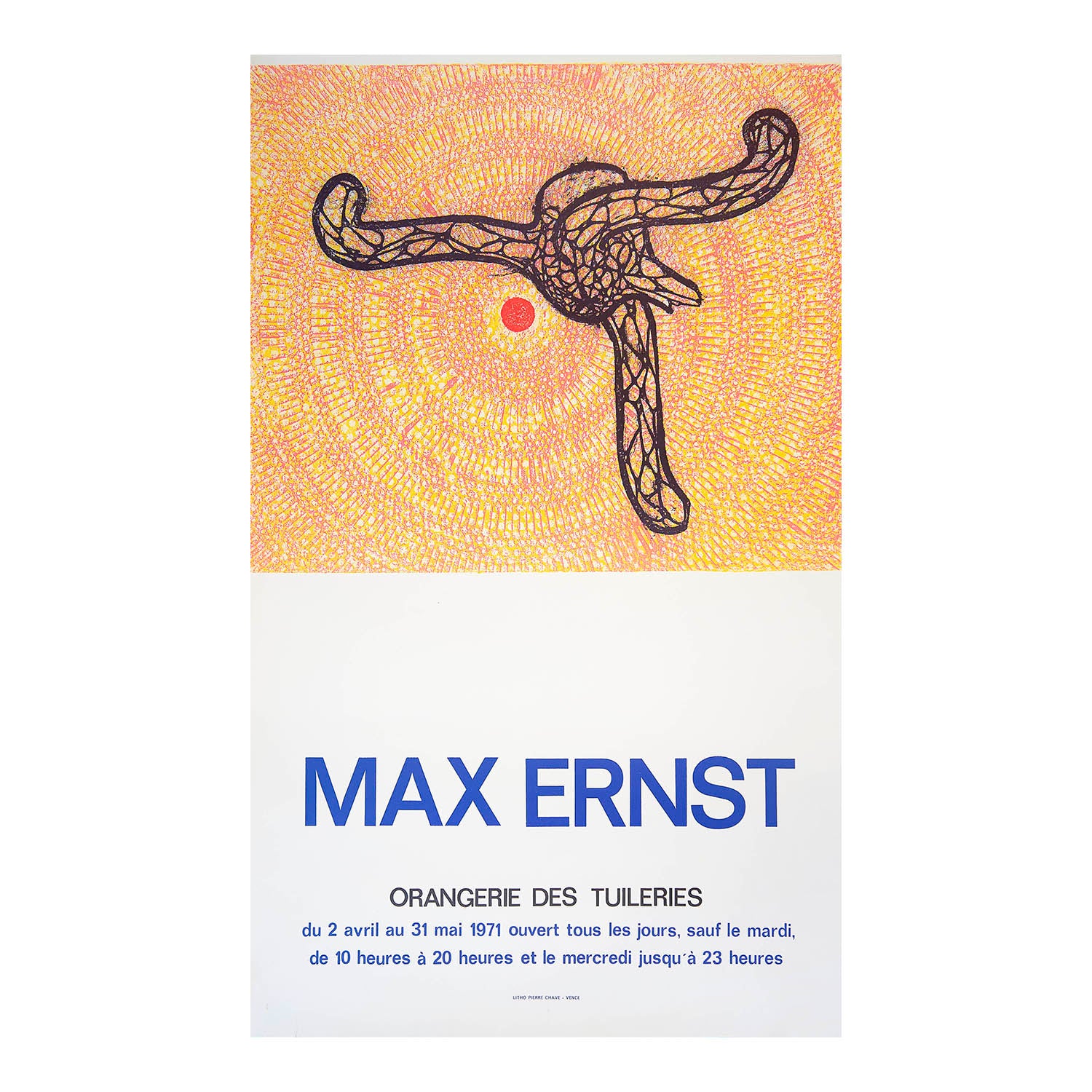 An original art exhibition poster, Max Ernst Orangerie Des Tuileries, 1971