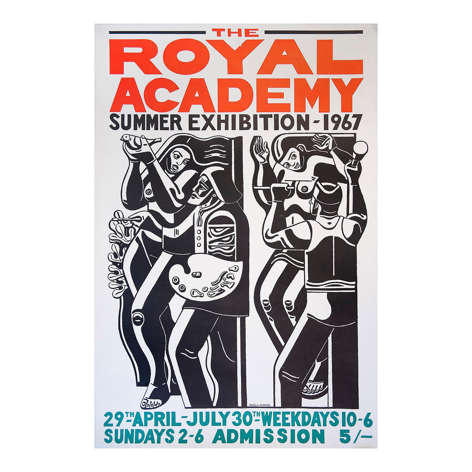 A rare and desirable, original poster, for the Royal Academy Summer Exhibition in 1967 featuring an original artwork by William Roberts RA (1895 – 1980) with layout design by Gordon House.