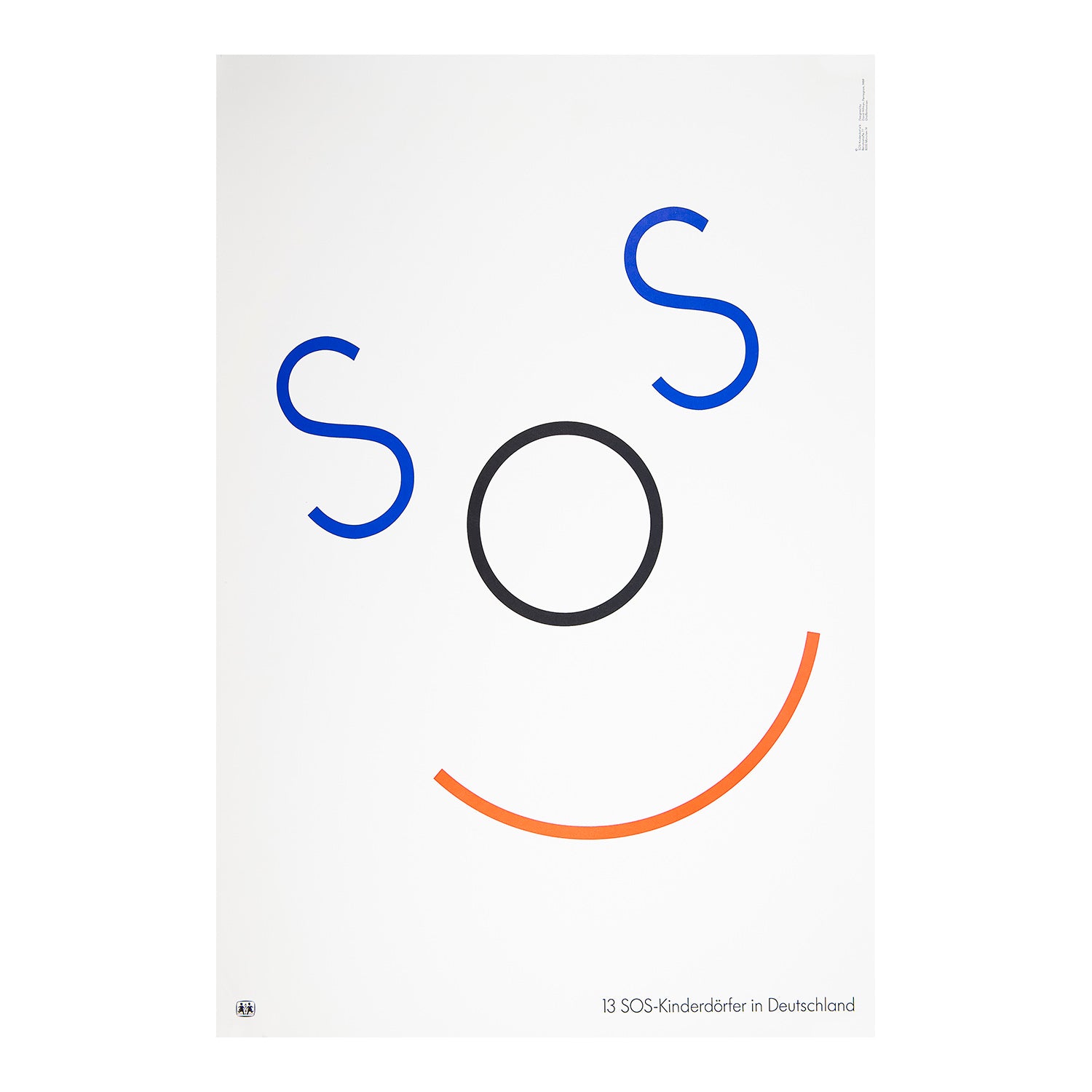 A rare, original, poster designed for SOS-Kinderdörfer by the British graphic designer David Hillman (Pentagram), 1989