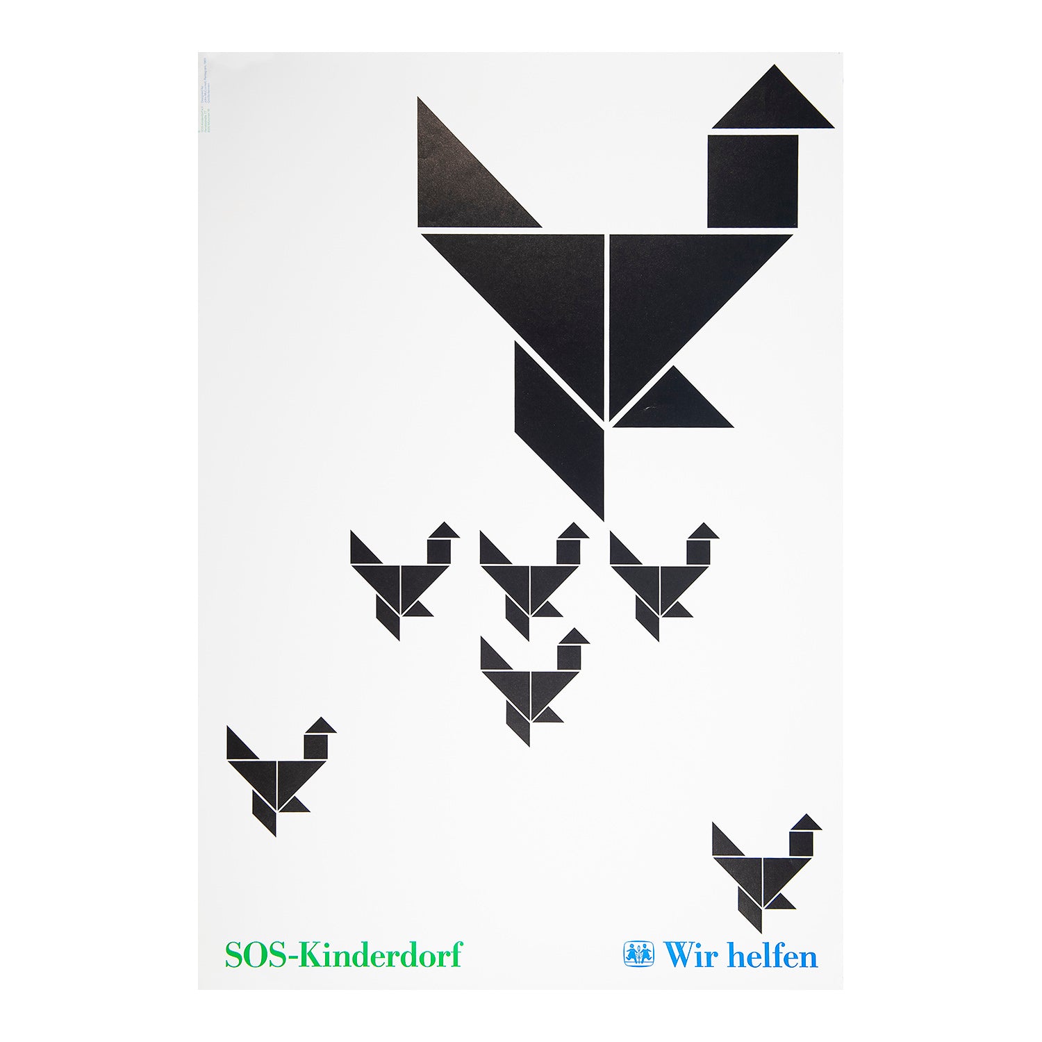 A rare, original, poster designed for SOS-Kinderdörfer by the British graphic designer John McConnell (Pentagram), 1989.