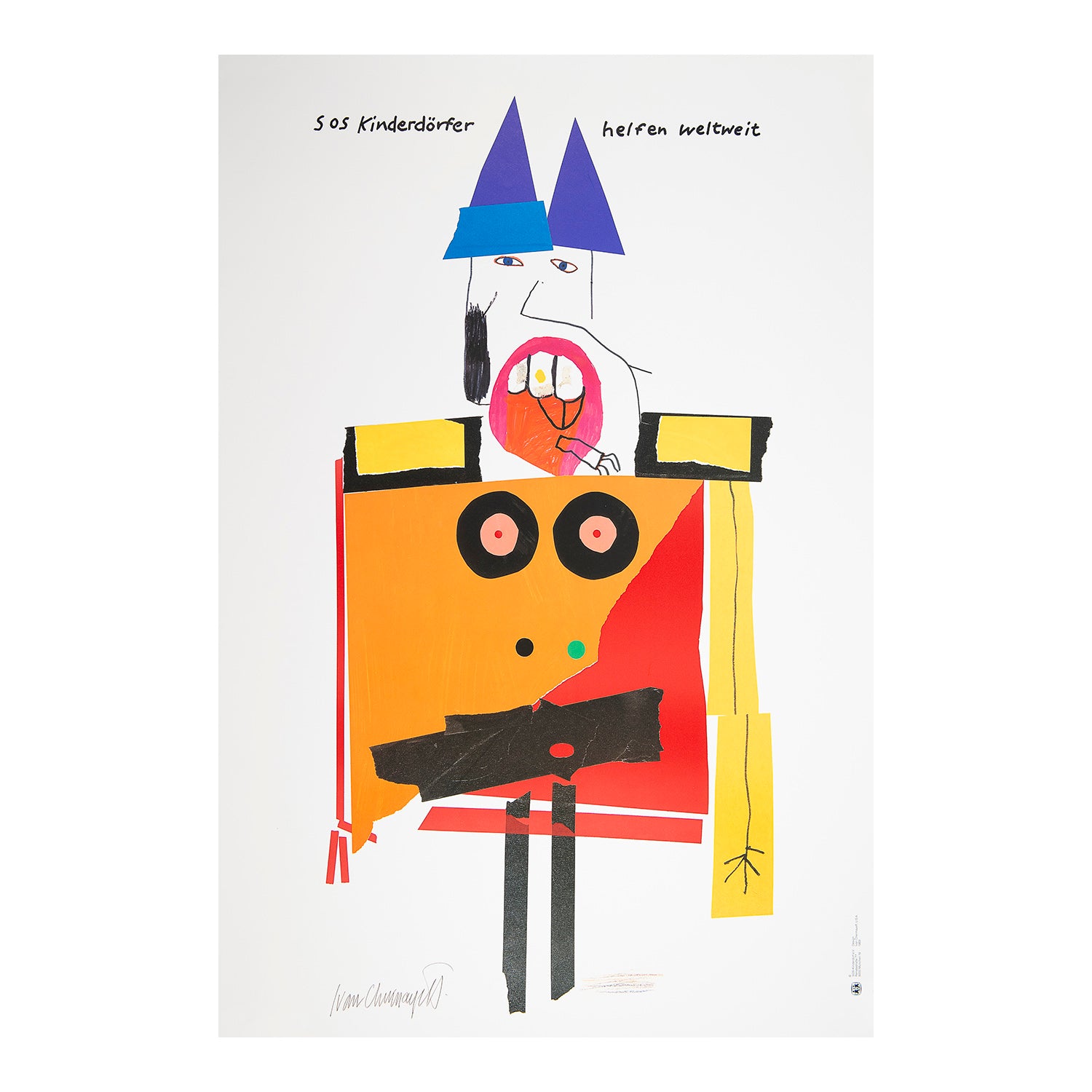 A rare, original, poster designed for SOS-Kinderdörfer by Ivan Chermayeff, 1989