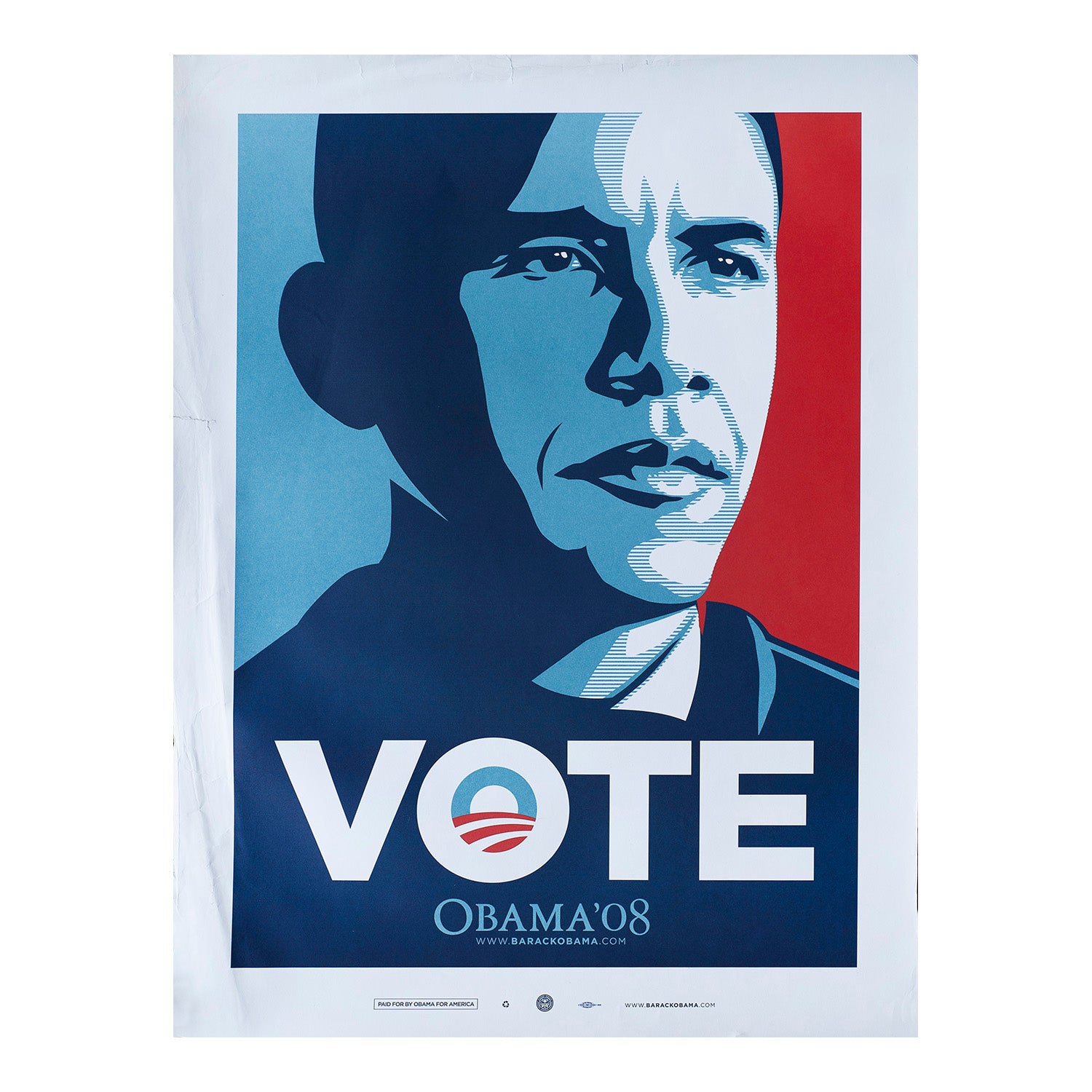 An original political poster, Vote Obama '08, by Shepard Fairey, 2008. A rare variant of the famous Hope poster, issued by the Obama For America campaign group.