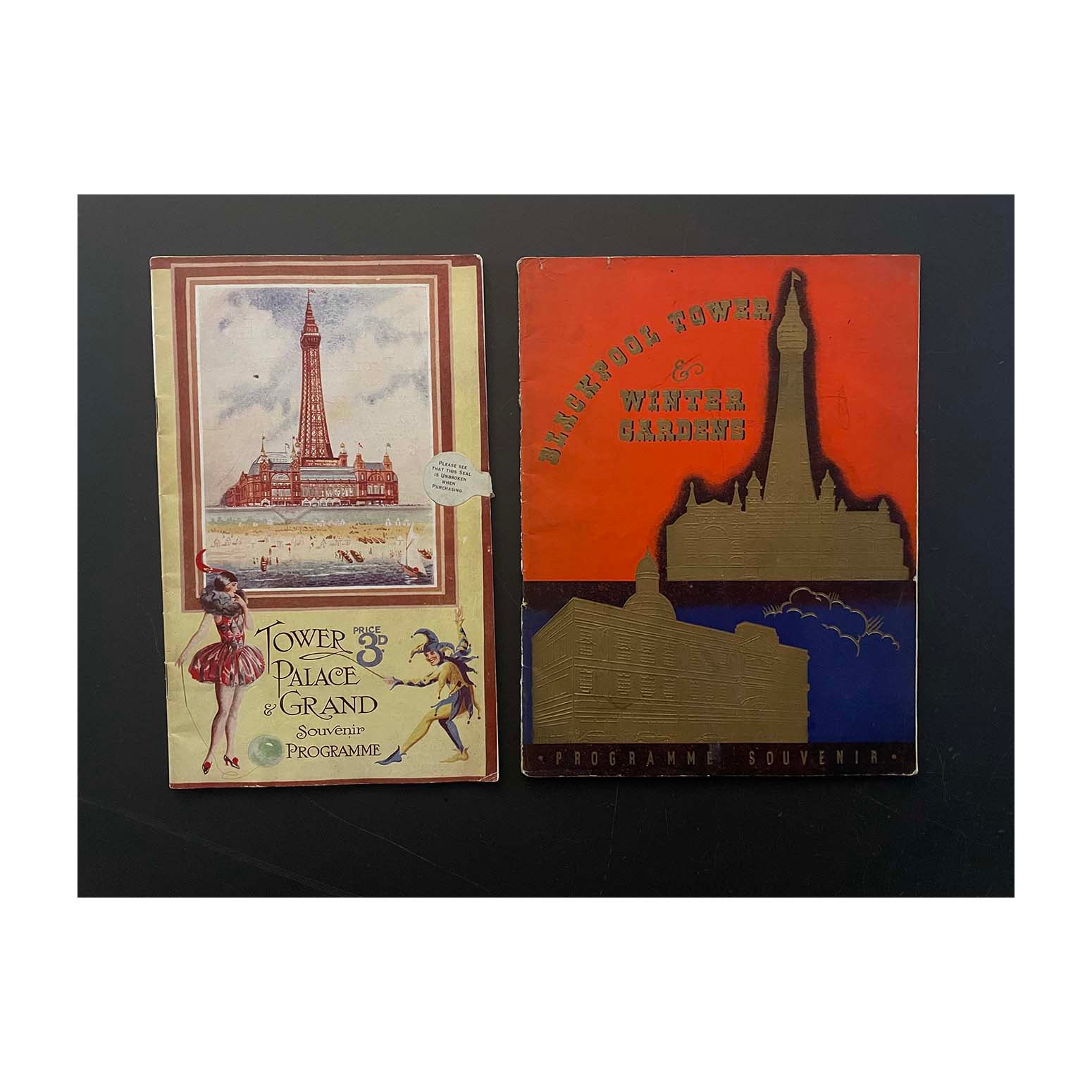 Two original official souvenir programmes for Blackpool Tower and Tower Palace theatres in Blackpool, c.1930.